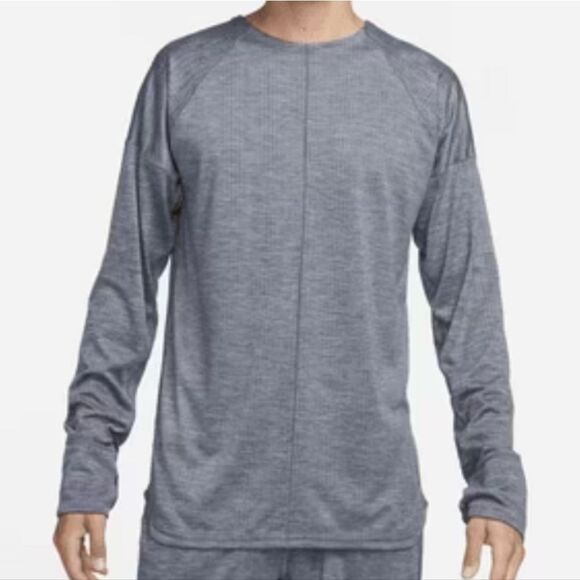 1282 NWT Nike Yoga Men's Dri-FIT Crew Top Color: Cool Grey/Heather - Picture 1 of 7